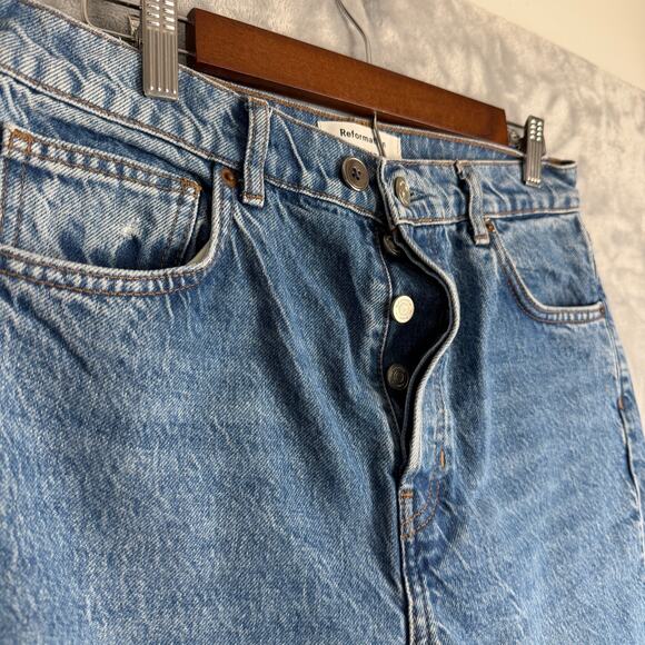 Reformation Denim - Reformation Cynthia High Rise Relaxed Straight Blue Jeans Button Fly Size 30